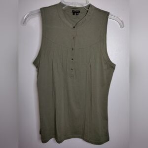 Theory (Size L) Olive Green Cotton Blend Stretch V-Neck Button Sleeveless Top